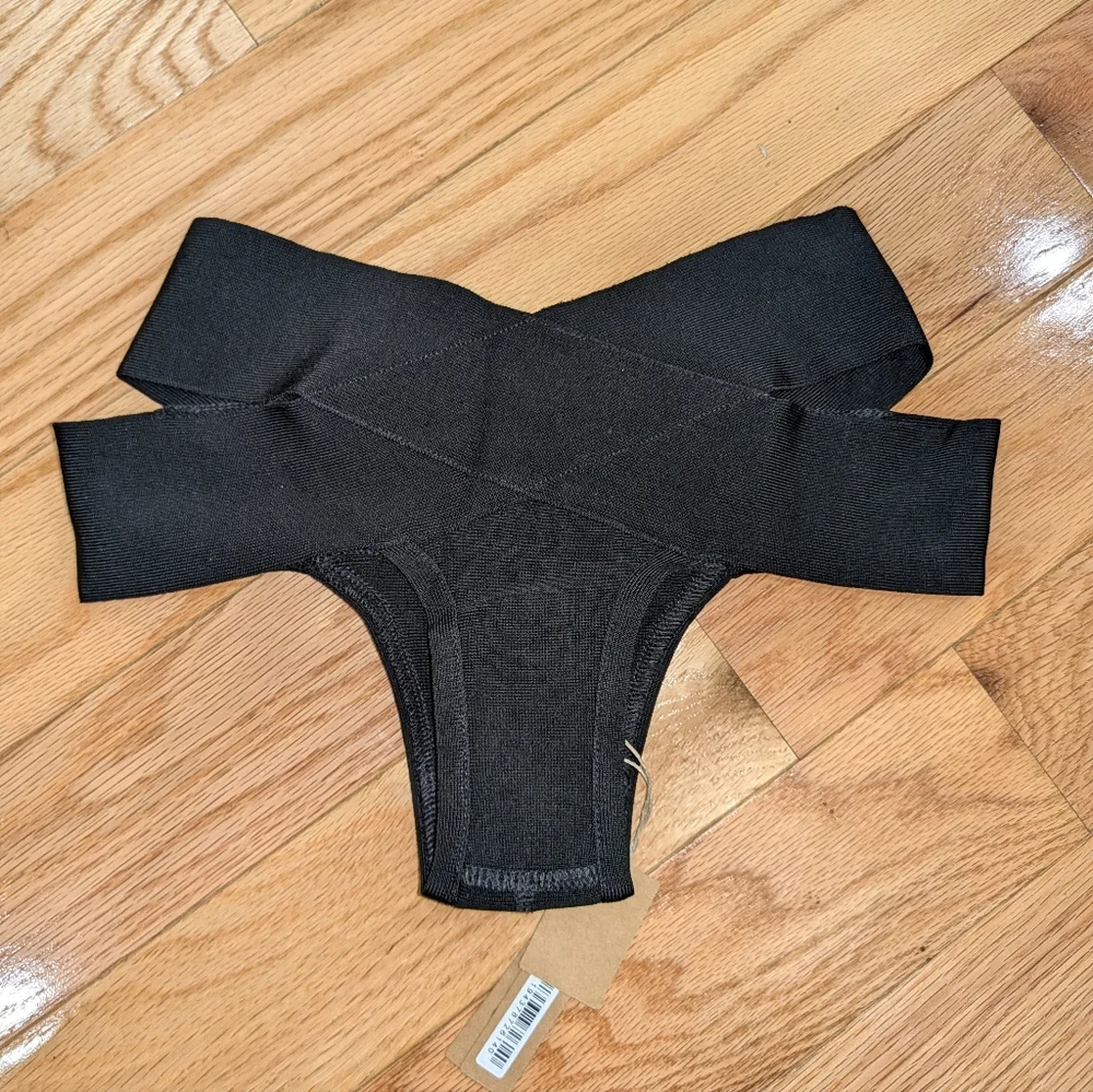 NWT SKIMS KNIT SWIM STRAPPY BIKINI BOTTOMS IN ONYX